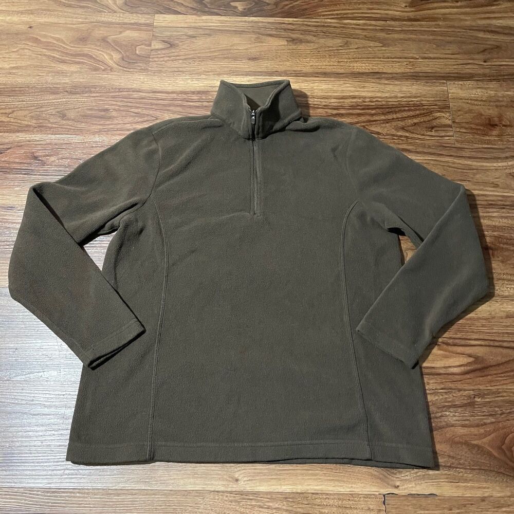 Lands End 1/4 Zip High Collar Long Sleeve Fleece Sweater Womens M/P 10-12 Brown